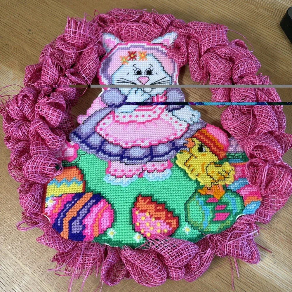 Vintage Homemade Easter Colorful Decorative Wreath